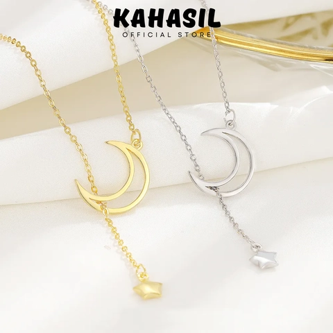KAHASIL - Kalung Titanium Wanita Anti Karat dan Luntur Tali Rantai Motif Bulan Bintang KH022